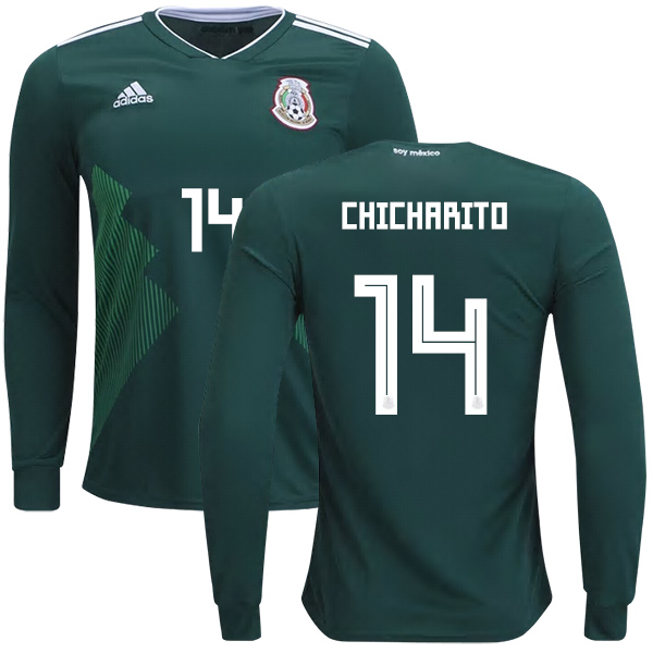 Mexico #14 Chicharito Home Long Sleeves Kid Soccer Country Jersey